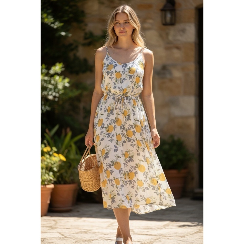 Dip Lemon Print Spaghetti Strap Midi Dress Women's Size Medium